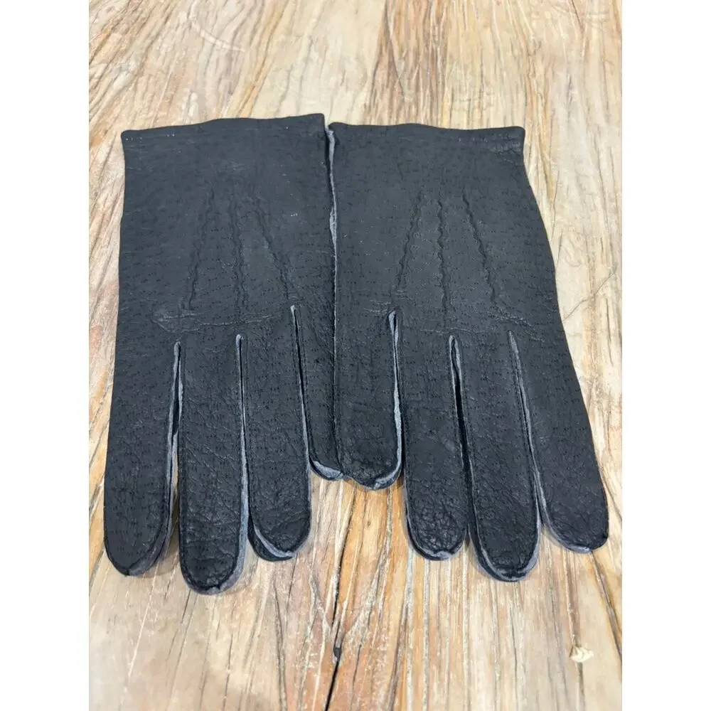 Vintage Black Leather Gloves Textured Grain, Classic Lined Winter Gloves NEW 9.5